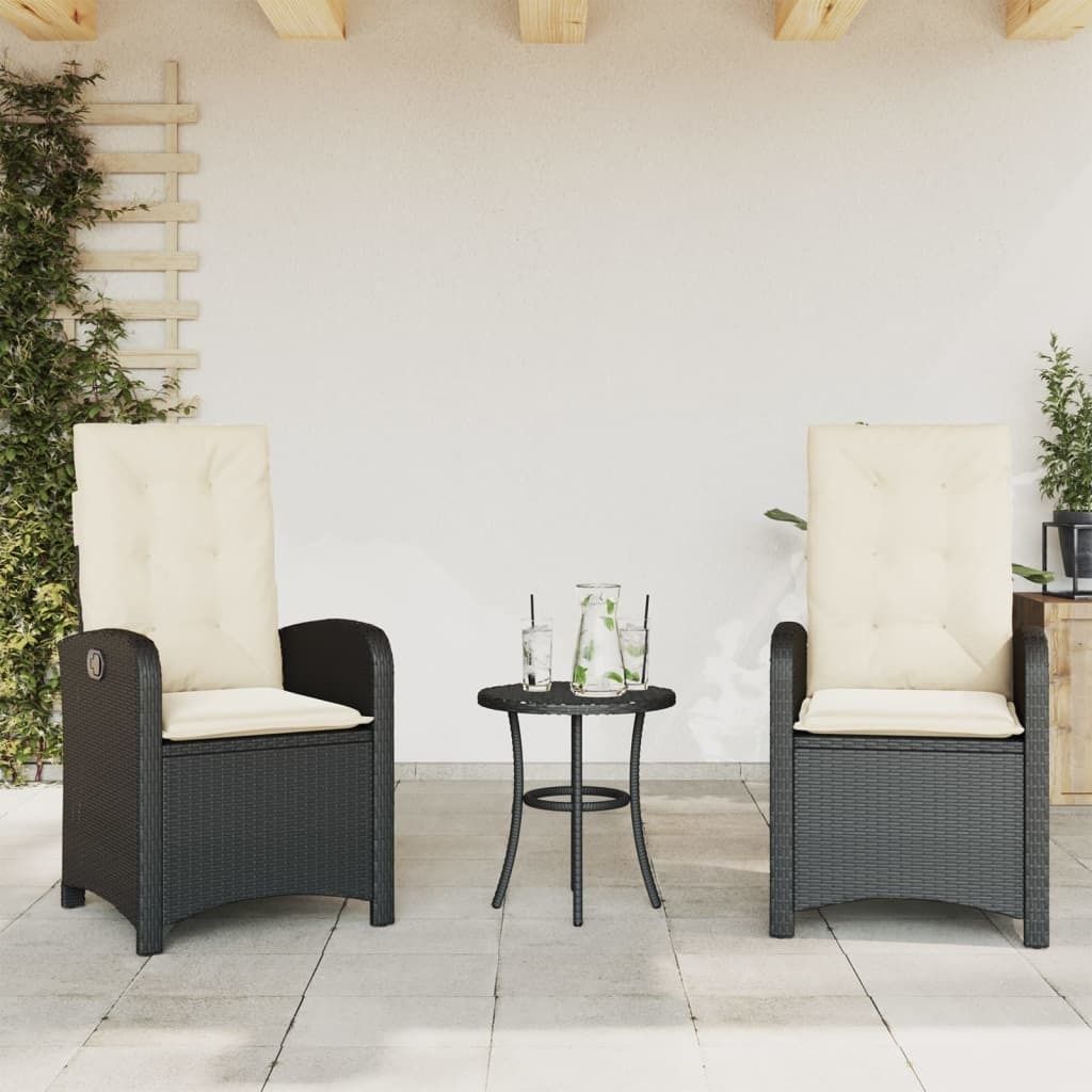 "2026 Promotion" Gartensessel mit Kissen 2 Stk. - Hohe Qualität - Verstellbar Schwarz Poly Rattan - Gartenstühle CC22241