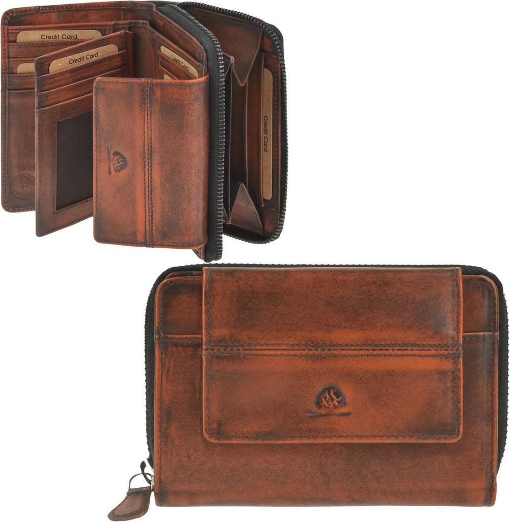 Greenburry RFID Geldbörse Reißverschluss Damen Portemonnaie rostbraun