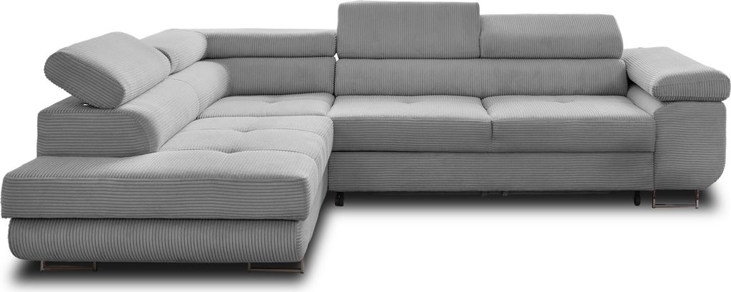 Best Möbel Zaria, Ecksofa links, mit Schlaffunktion und Bettkasten sowie verstellbaren Kopfstützen, 5-Sitzer, aus Cord , Hellgrau