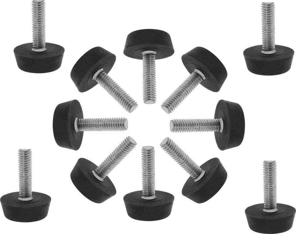 12 x Möbelfüße verstellbar schwarz M6 | Nivellierfüße Bodenschutz | Regulierschraube | Möbelgleiter drehbar - Gewindegleiter | Stellschraube ...