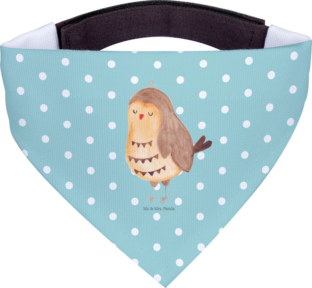 Mr. & Mrs. Panda Hunde-Halstuch Eule Zufrieden - Türkis Pastell - Geschenk, Halstuch, Owl, Tuch, Hochzeitstag, Hundeschal, Liebe Spruch, Waldtier,...