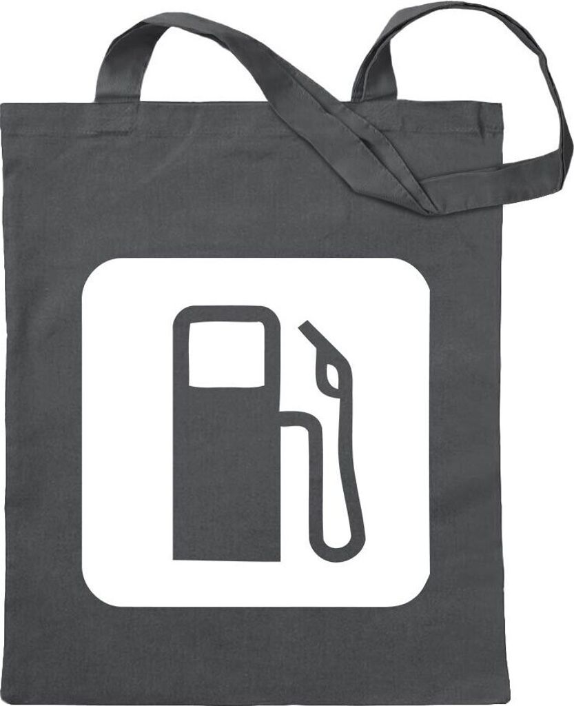 Kiwistar - Baumwolltasche - stahlgrau - Tankstelle Zapfsäule Piktogramme - Tragetasche Stoffbeutel Umhängetasche Langer Henkel