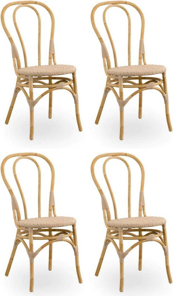 Casa Padrino Luxus Gartenstuhl 4er Set Naturfarben 45 x 56 x H. 88 cm - Moderne Rattan Garten & Terrassen Möbel - Luxus Qualität