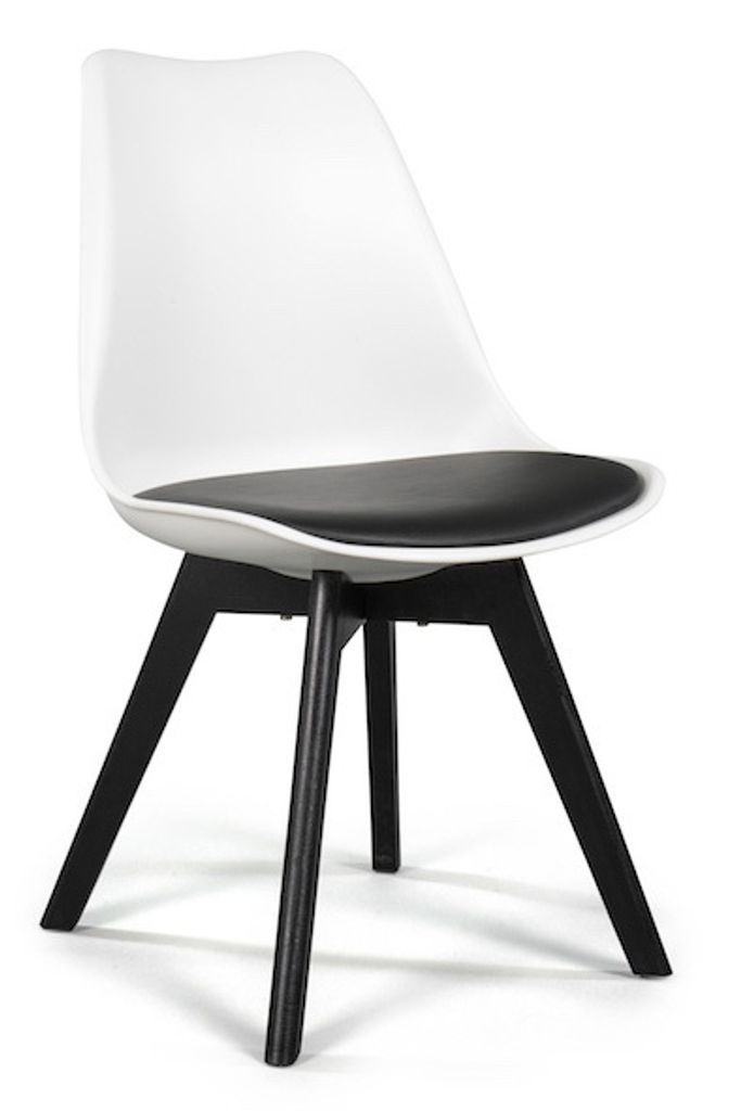 A white and black dining chair with black legs, shown against a white background.
