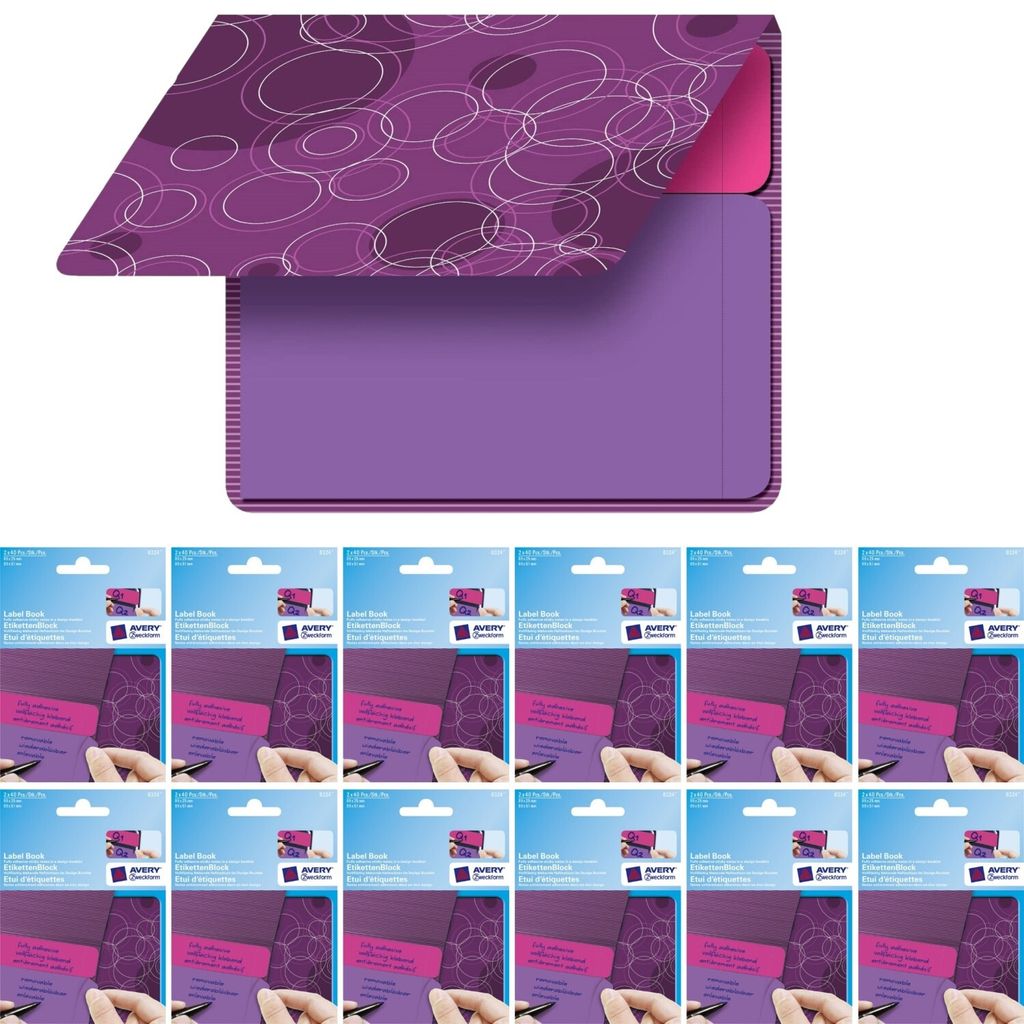 12x Etiketten-Block mit 80x Haftnotizen Lila/Pink