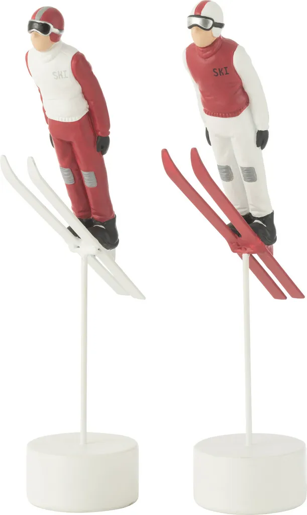 Statuette Skieur de Montagne en Résine Rouge et Blanche - Objet de Déco