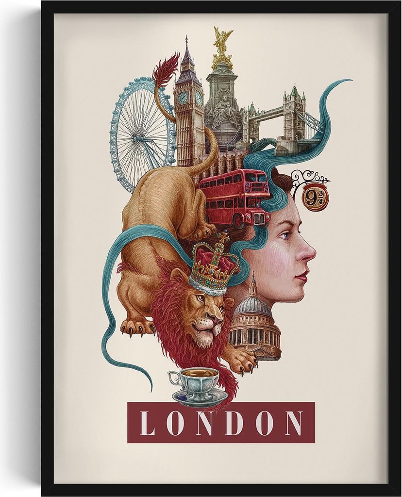 Bilderrahmen – Wandbild – Stadtbild – London – 50x70 cm – Schwarzer Rahmen – Dekoration – Modern – Kunst – Wohnzimmer – Schlafz...
