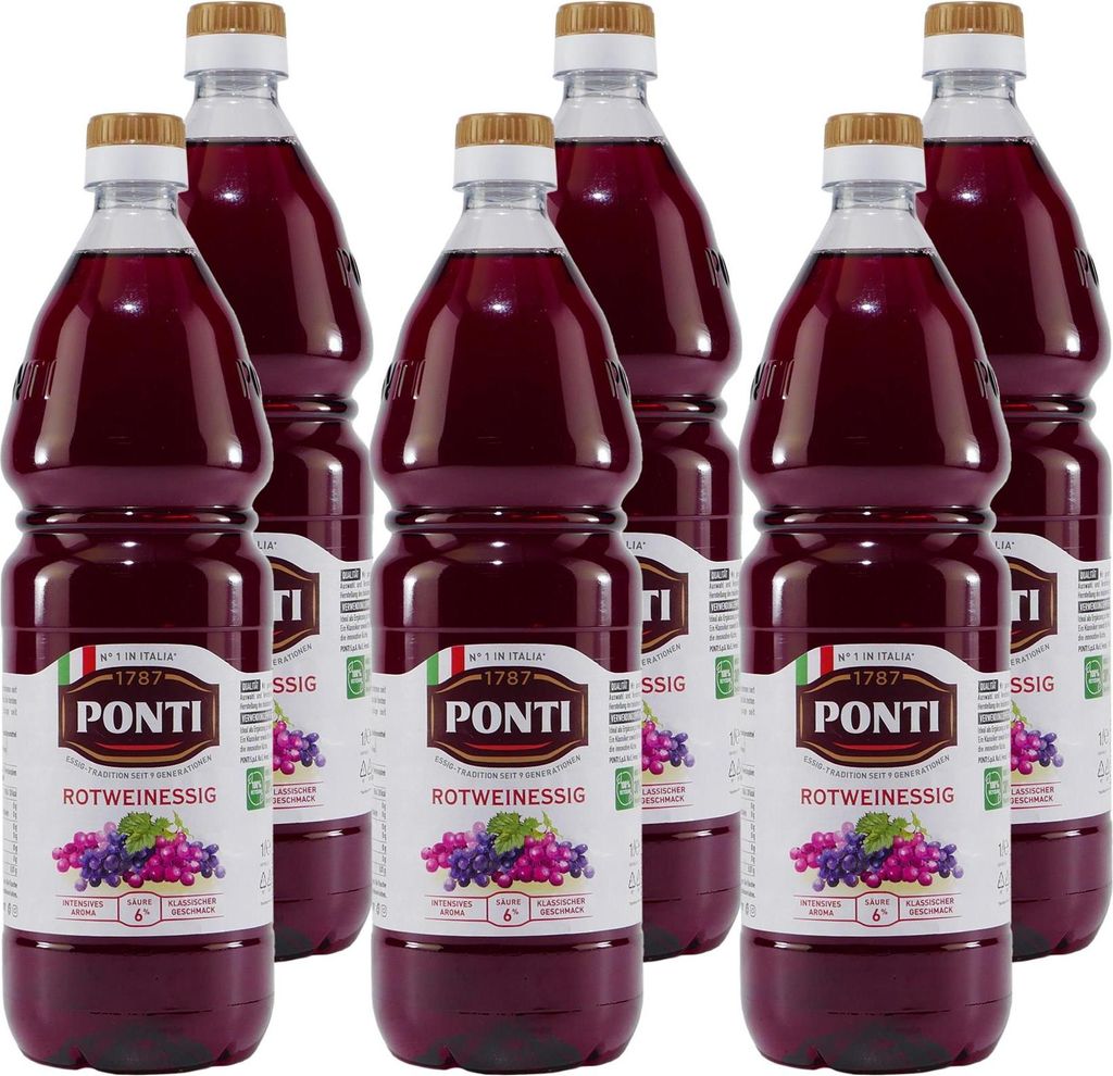 Ponti Rotwein-Essig 6% Säure (12 x 1,0L)