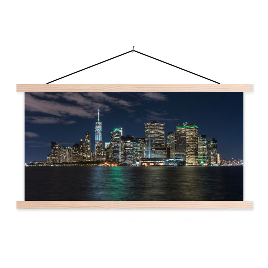 MuchoWow Textilposter New York - Skyline 120x60 cm mit holzfarbenen Rahmen - Klemmleiste