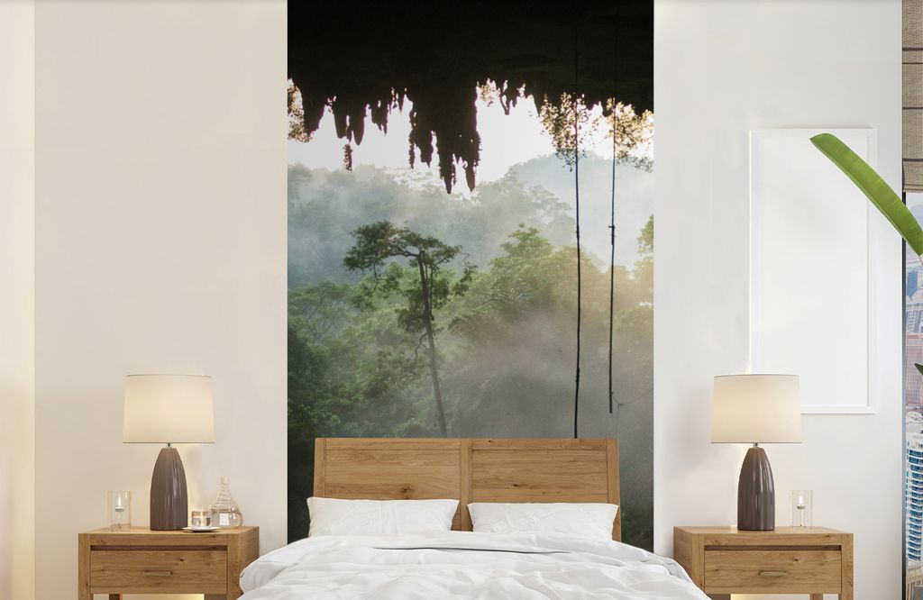 MuchoWow Fototapete für Wohnzimmer oder Schlafzimmer Wandtapete Vinyl Motivtapete Natürliche Höhle im Regenwald von Malaysia - 120x240 cm - Hi...