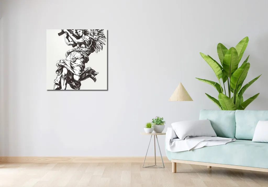 Offerta Quadro Angelo della Guerra 70x70 - Tela Robusta e Pronta - 2