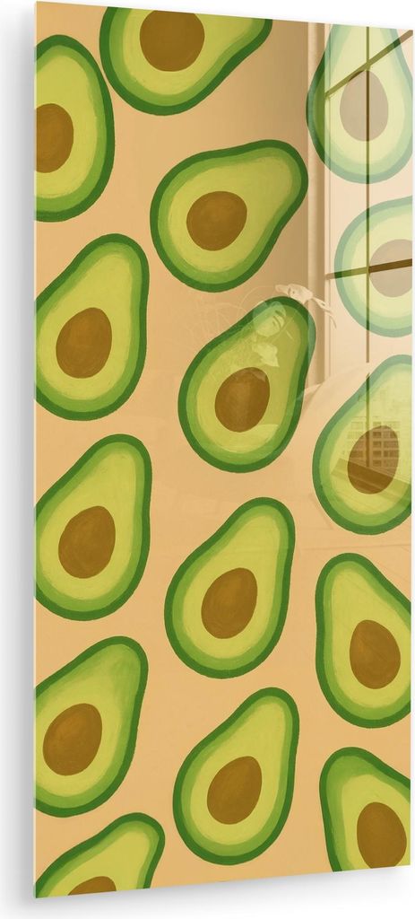 MuchoWow Glasbilder - Bilder auf Wandbild - Foto auf Glas Avocado - Muster - Grün - Kern 60x120 cm Wanddekoration aus Glas - Acrylglasbild - Acryl...