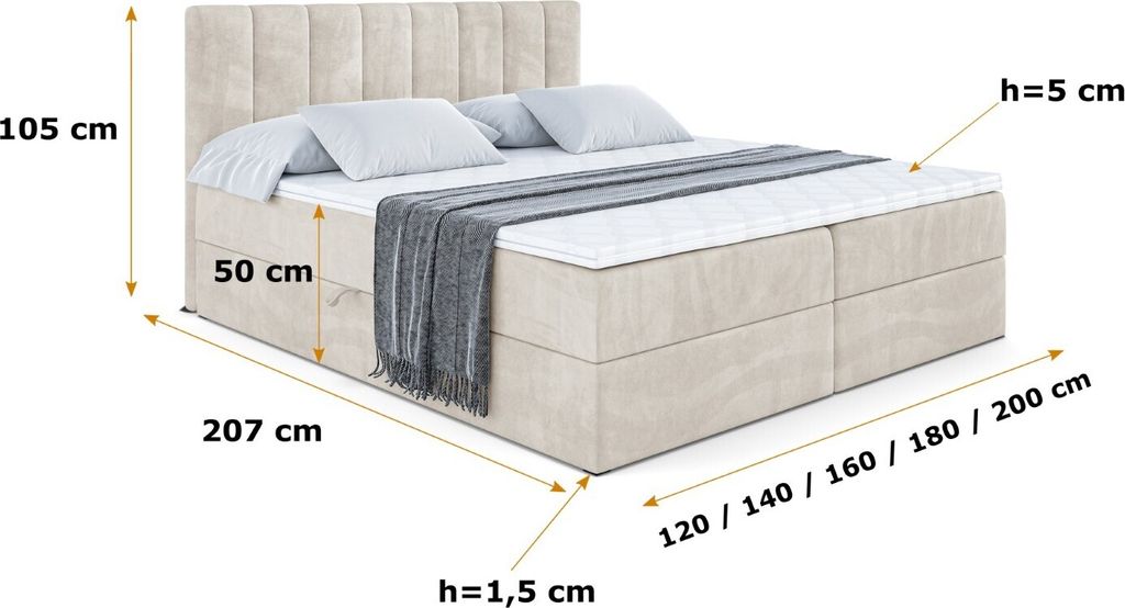 ALTDECOR Boxspringbett mit H3 Matratze und Topper - 180 x Produktbild 6