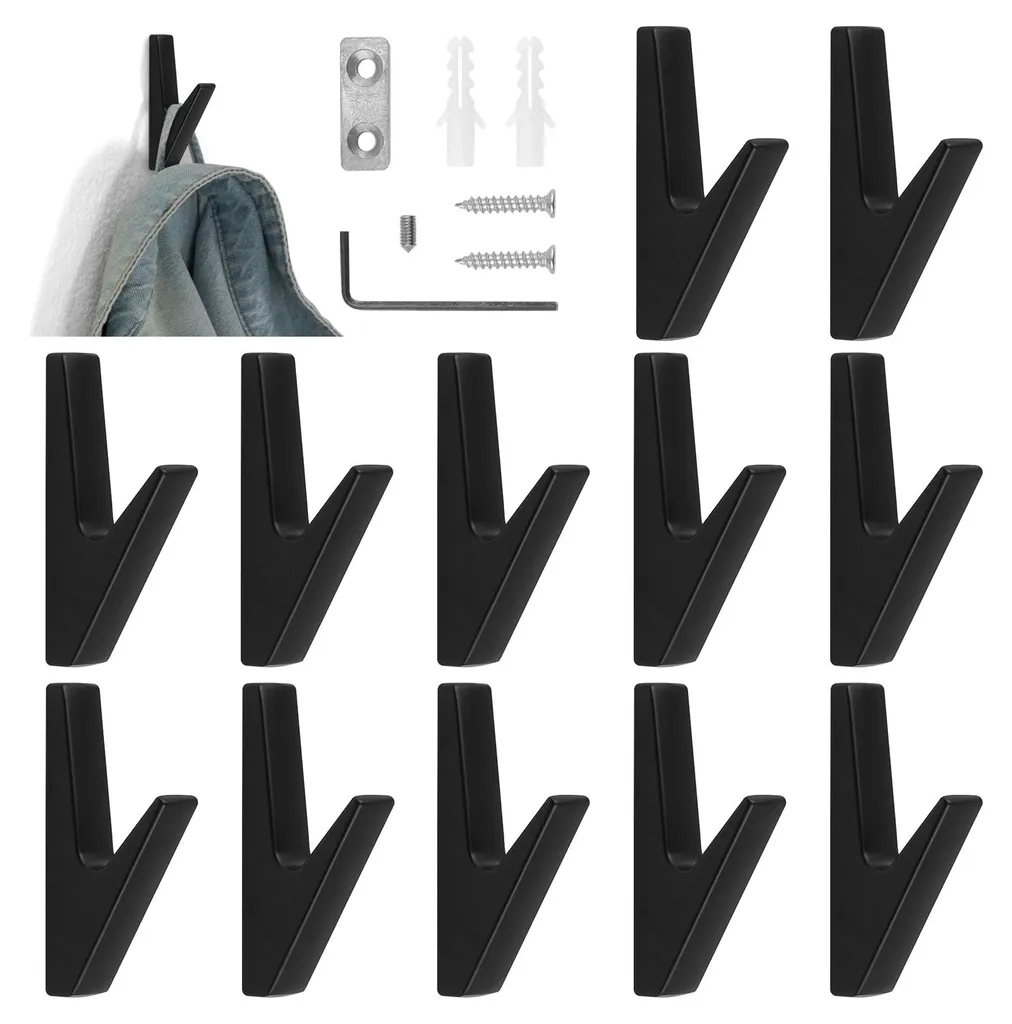 Patères robustes en zinc noir mat lot de 12 avec fixation invisible