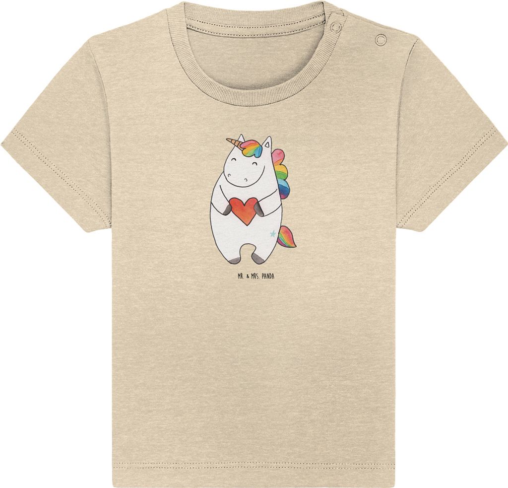 Mr. & Mrs. Panda Babyshirt Einhorn Herz 24. - 36. Monat - Natural Raw - Geschenk, T-Shirt, Anders, Organic Baby Shirt, böse, Bunt, Oberteil, Einh...