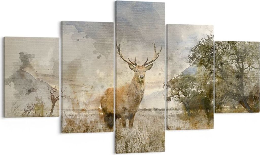 Bild auf Leinwand - Leinwandbild - rotwild natur - 125x70cm - Wand Bild - Wanddeko - Wandbilder - Leinwanddruck - Bilder - Kunstdruck - Wanddekorat...