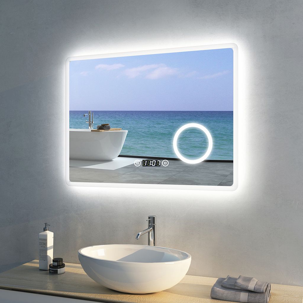 MIQU Badspiegel 80x60cm Badezimmerspiegel mit Wohnen & Einrichten Wohnaccessoires Spiegel Badspiegel 