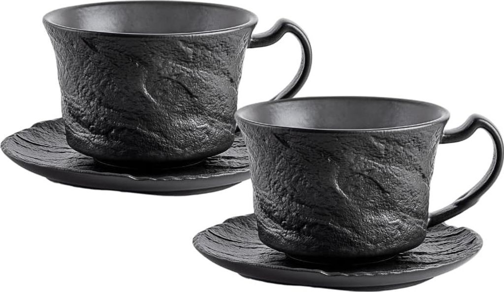 Wilmax Kaffeetassen Set mit Untertassen 180 ml 2er Schwarz Produktbild 