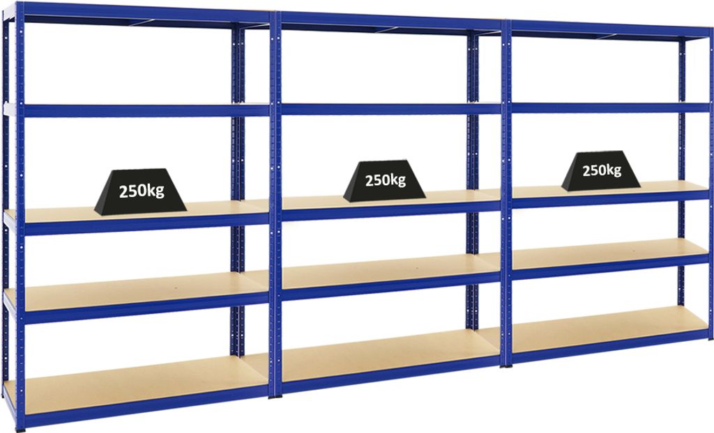 Mega Deal | 3x Schwerlastregal Big Elephant S | HxBxT 180x120x45 cm | Fachlast 250kg | Blau