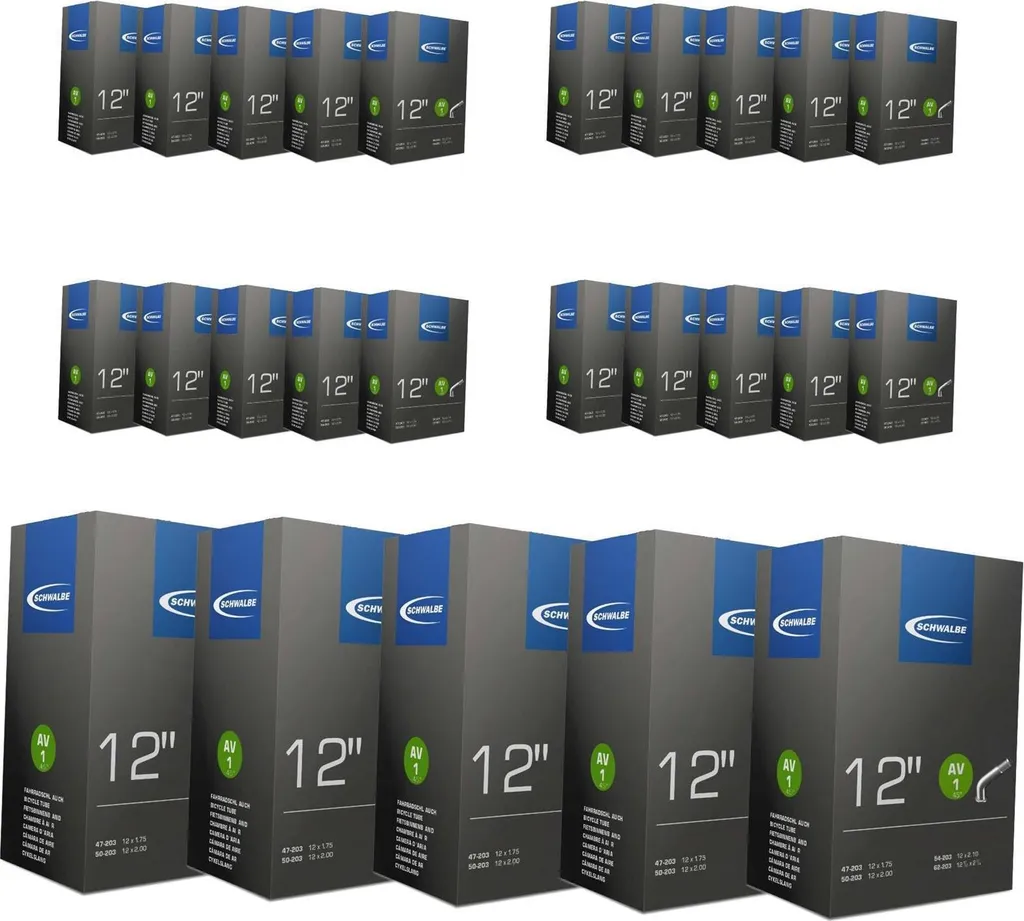 Schwalbe AV1 Lot de 25 Chambres à Air 12 Pouces Valve 45° et Démonte-Pneu