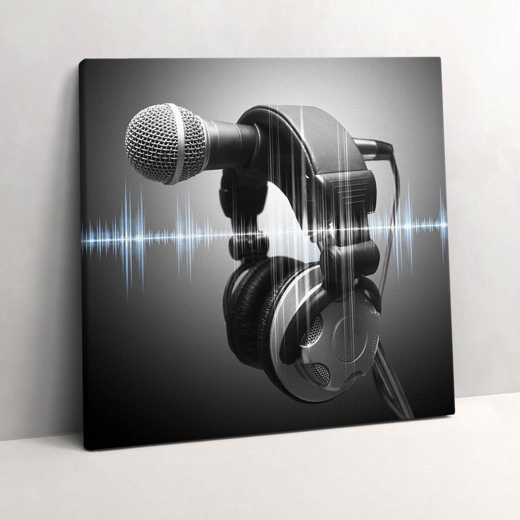 Microphone and headphones – Leinwandbild Wandbild – 60x60 cm – Leinwandbilder – Wandbilder – Schlafzimmer – Flur