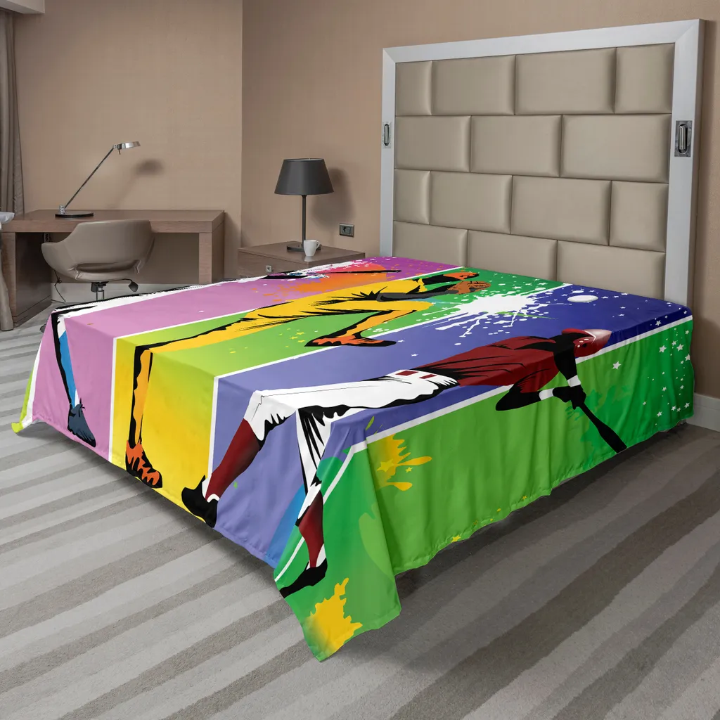 ABAKUHAUS Lenzuolo da baseball, giocatori in diverse posizioni sul campo da gioco Action Catcher Pitcher Modern Sports, morbido e comodo lenzuolo superiore per un letto decorativo 1 pezzo 266 cm x 260 cm, multicolore