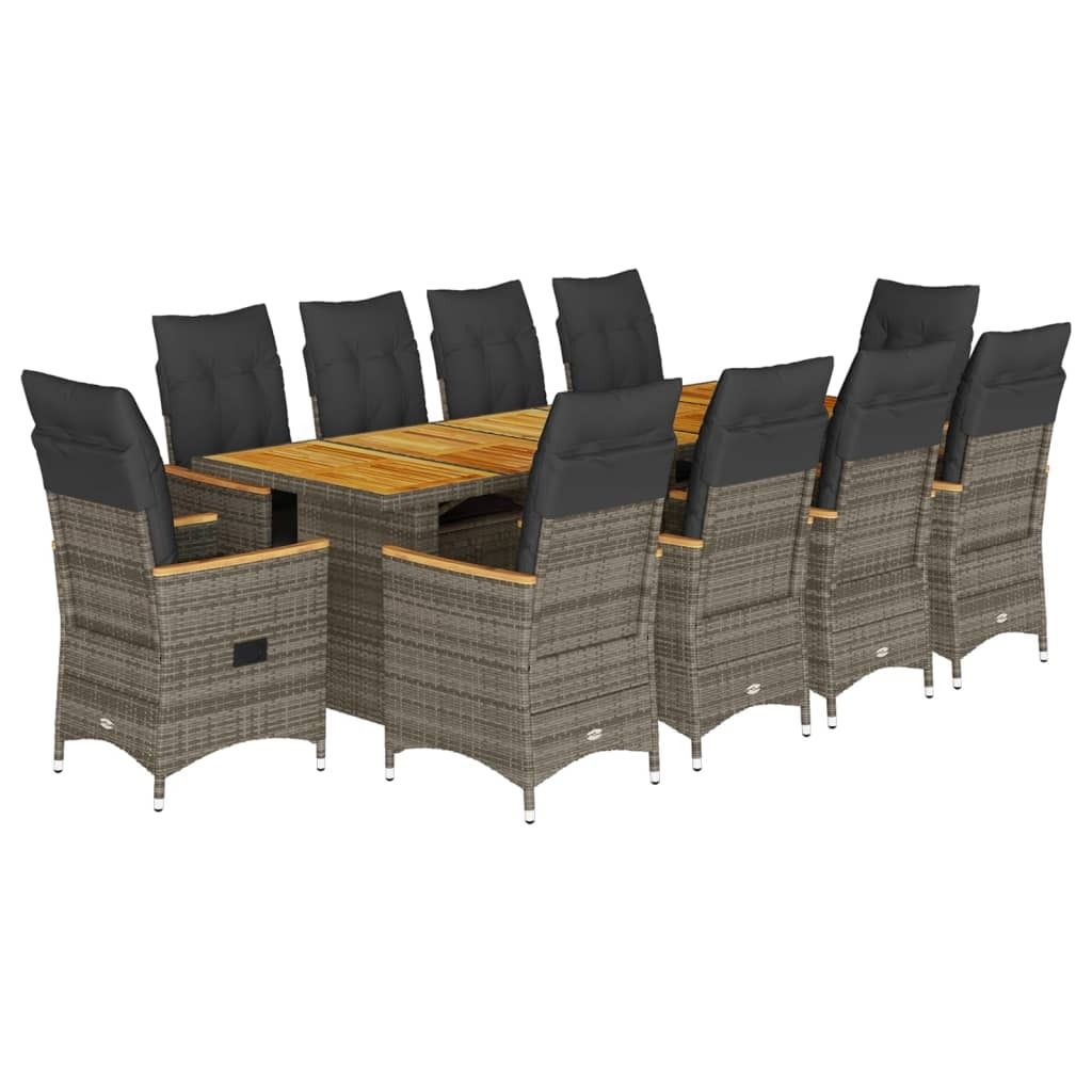 11-tlg. Garten-Bistro-Set mit Kissen Grau Poly Rattan