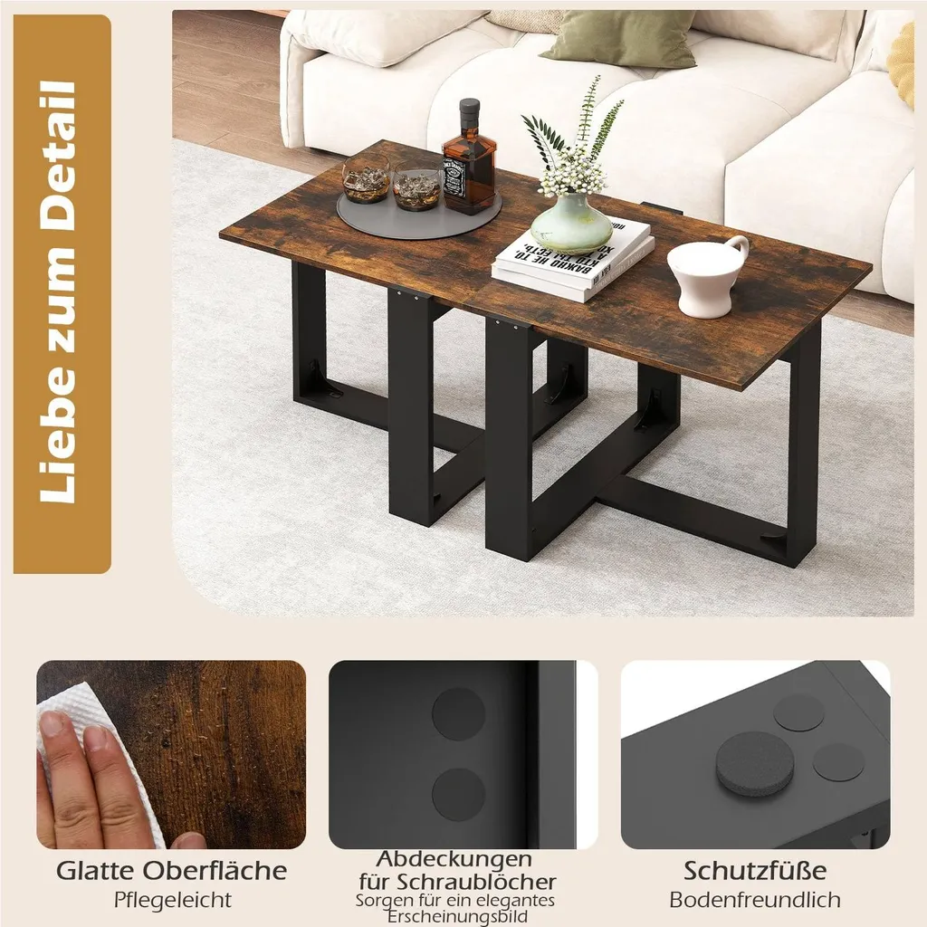 Table d'appoint en métal robuste en T marron rustique de 50 cm - 5