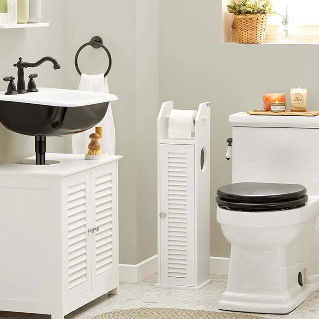 Meuble WC résistant à la moisissure - Rangement aéré à porte à lattes - 2
