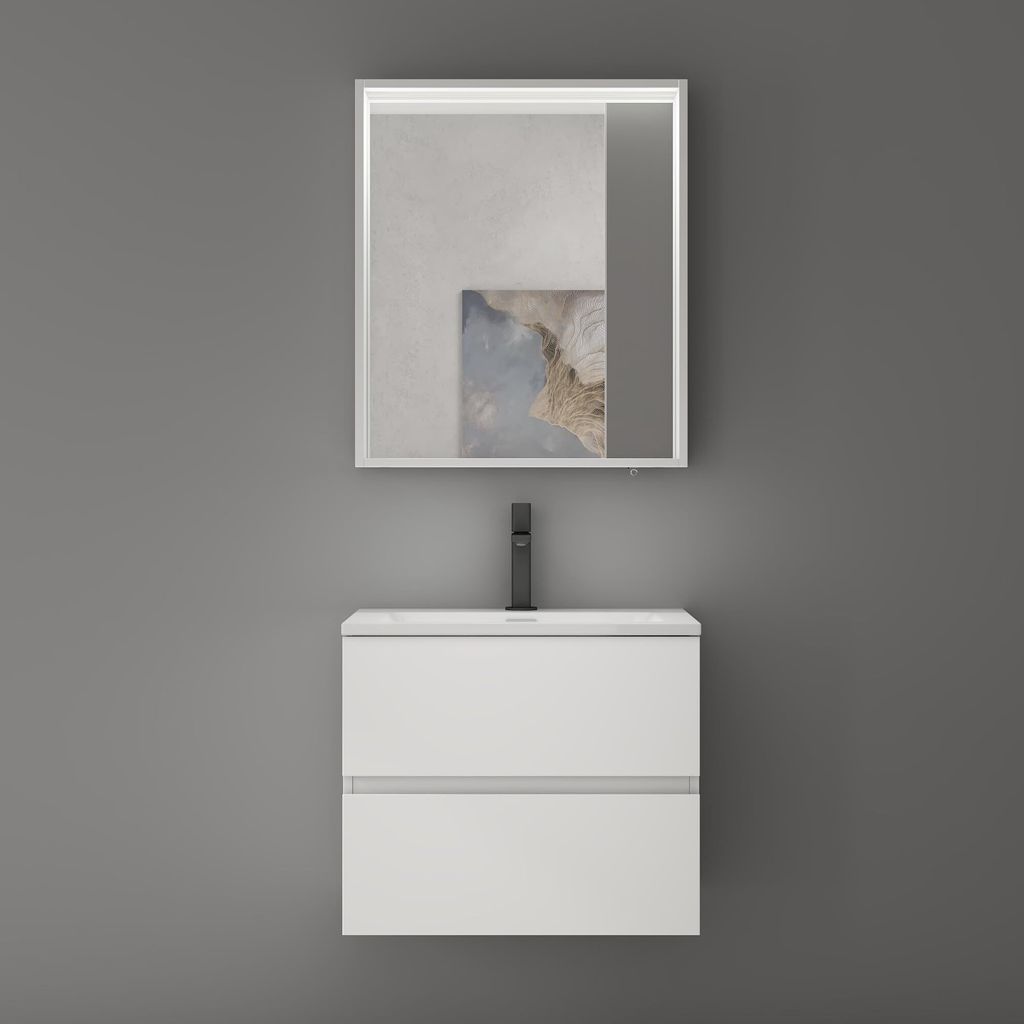 doporro Spiegelschrank Wandspiegel mit LED-Beleuchtung und Ablage Wandschrank in Matt Weiß aus Holz 60x12x70cm Hängeschrank für Badezimmer Spieg...