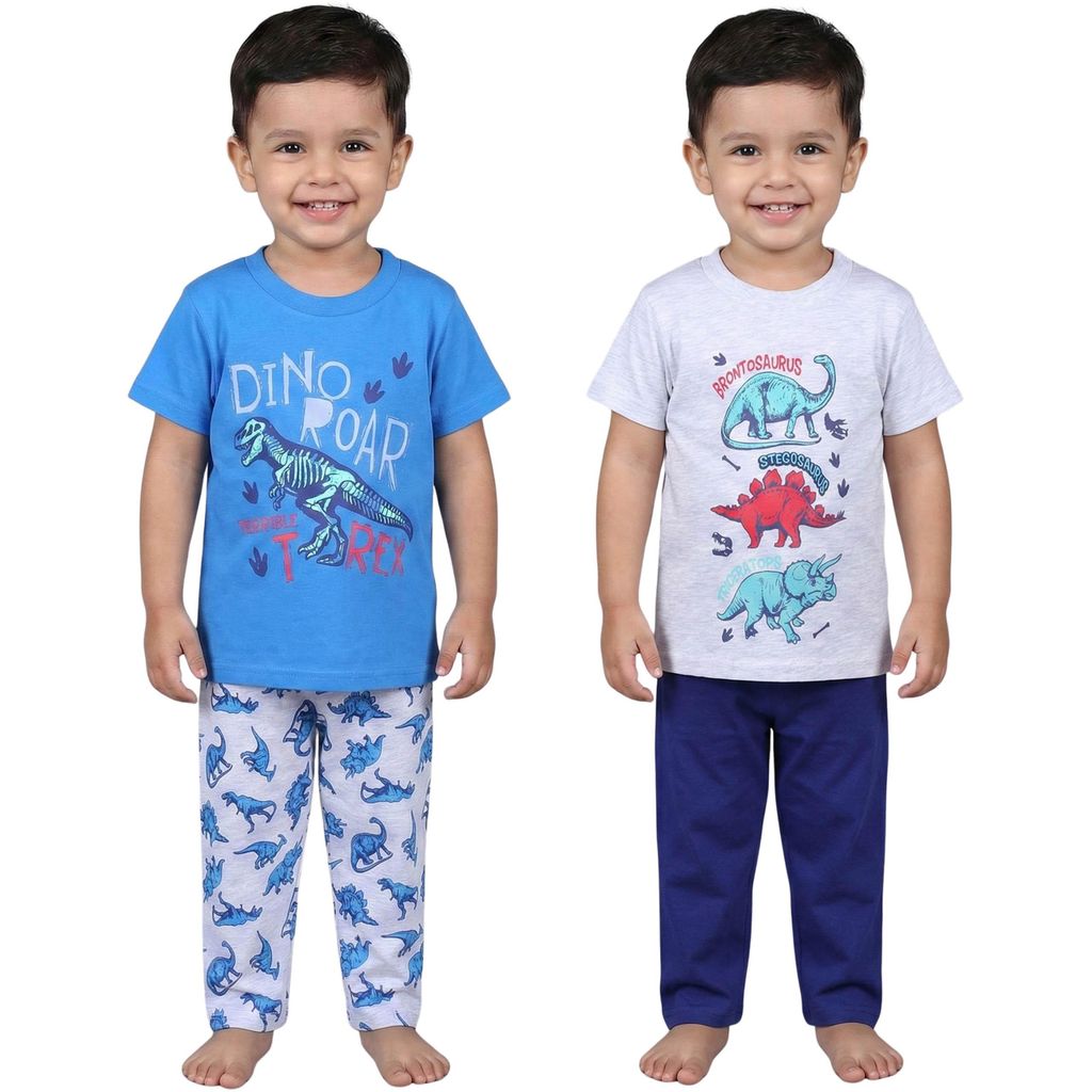 DINOSAURIER Jungenpyjama – Schlafanzug mit langen Hosen und kurzen Ärmeln, aus Baumwolle, zweiteiliges Set 92
