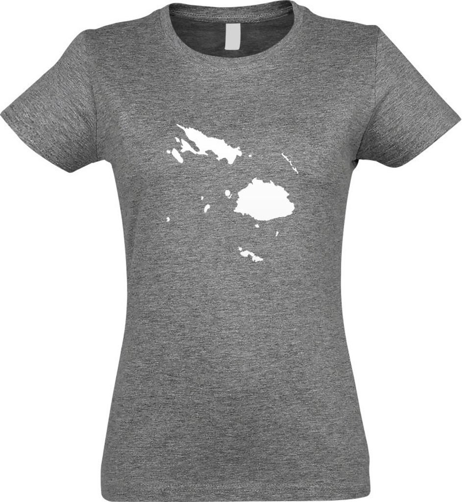 Kiwistar - T-Shirt tailliert - Damen - Graumeliert - Fidschi Umriss Kontur - mit Motiv Bedruckt - Funshirt Design - Sport - Freizeit - Damen - L