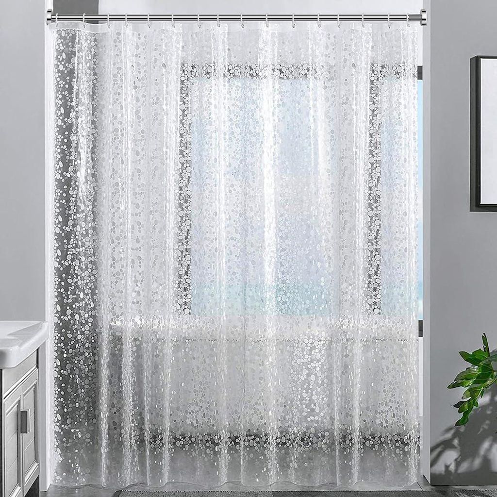 Transparenter Duschvorhang mit 3D-Steinmuster, 100 % EVA, wasserdicht und schimmelresistent, 240 x 200 cm, 16 Ringe, 0,20 mm dick
