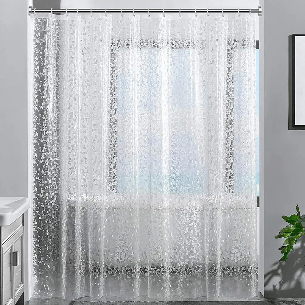Rideau de douche transparent 240x200 cm en EVA motif pierres 3D