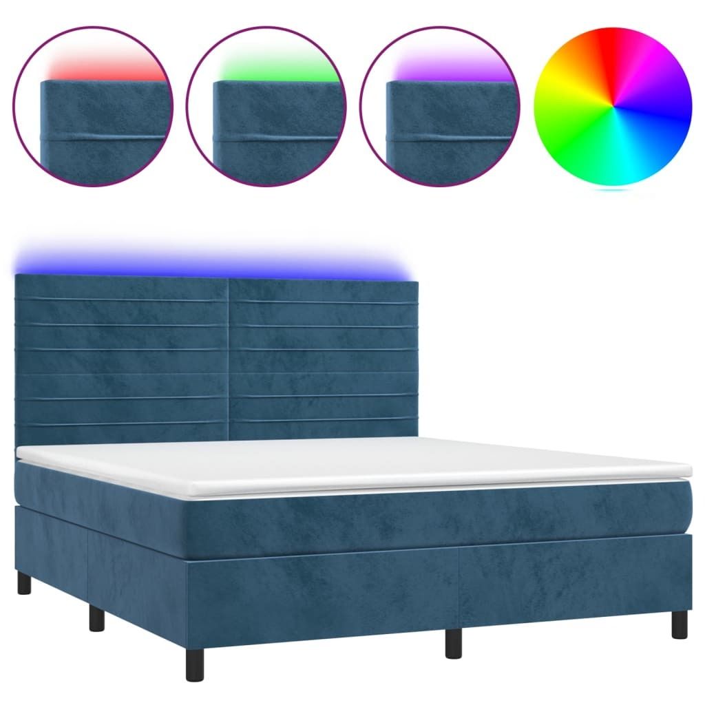 "WINTER SALE"Boxspringbett/bettgestell - Bettrahmen - Doppelbett - mit Matratze & LED Dunkelblau 180x200 cm Samt - Polsterbett Klassische Betten NE...