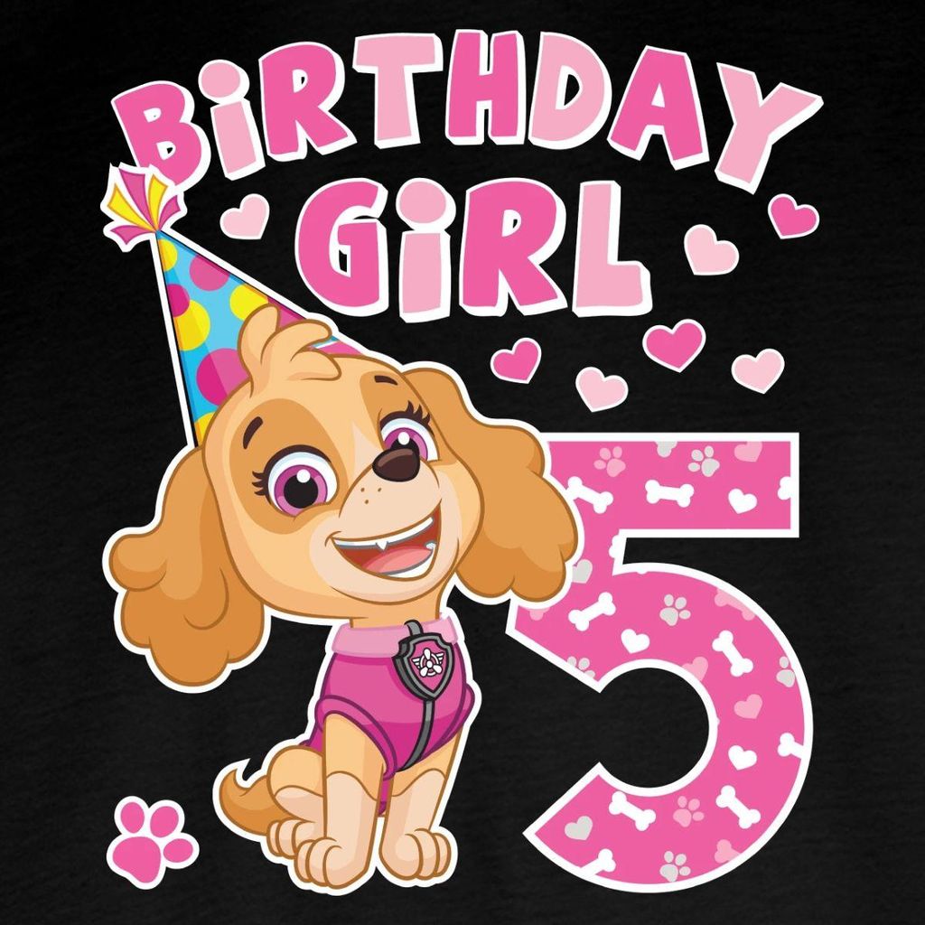 Spreadshirt Paw Patrol Skye 5. Geburtstag Kinder Premium Langarmshirt, 134/140 (8 Jahre), Schwarz