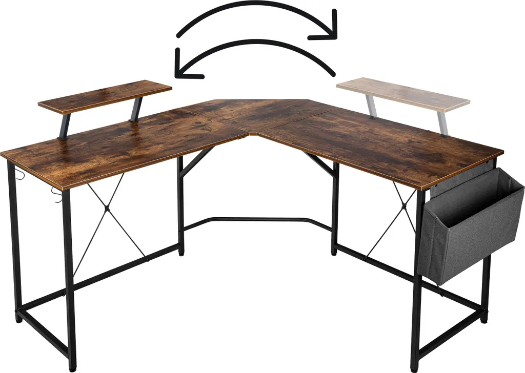 Bureau d'angle AMORA RUSTIC avec rallonge pour télétravail et gaming