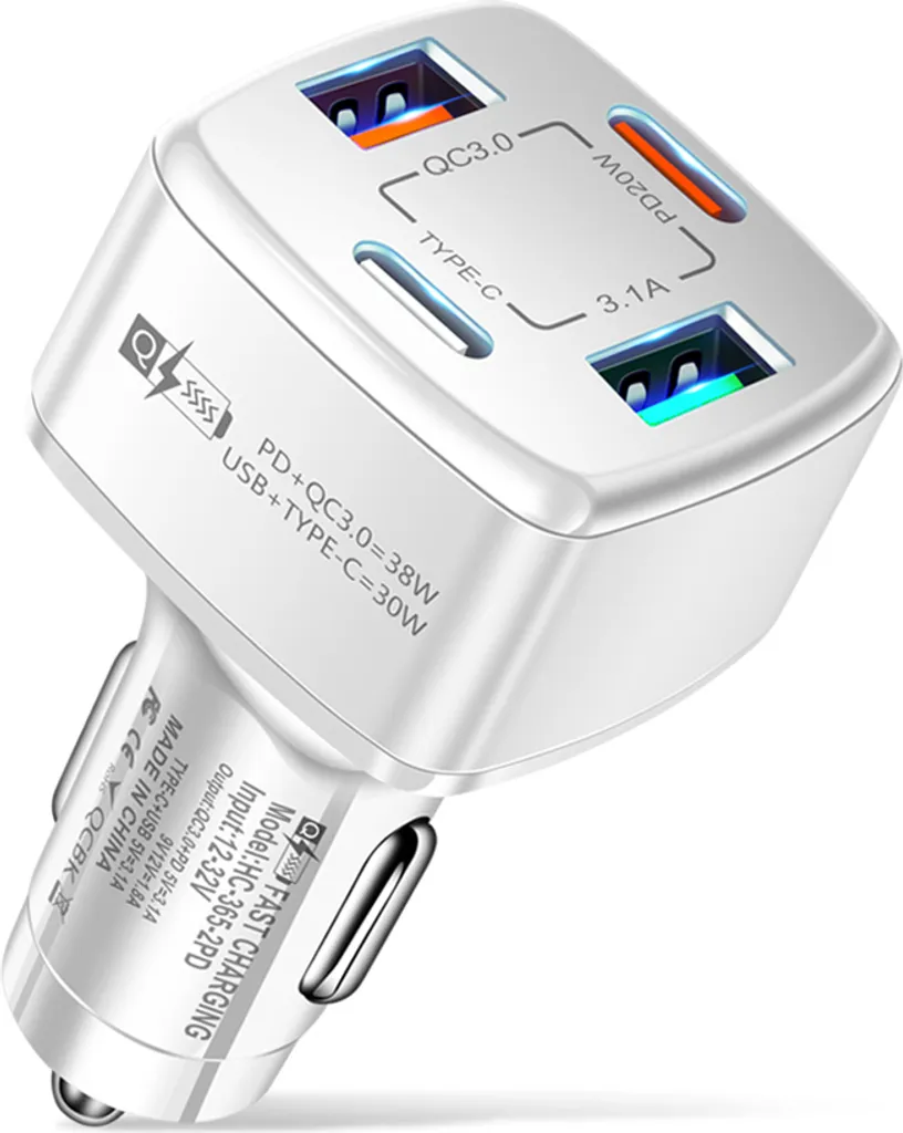 Caricatore Auto 4 Porte per Famiglia - USB Type-C PD 38W Veloce