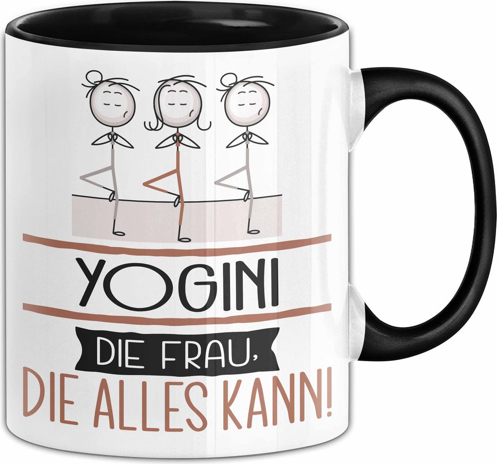 Yogini Geschenk Tasse Becher Die Frau Die Allen Kann Geschenkidee für eine Yogini Lustig (Schwarz)