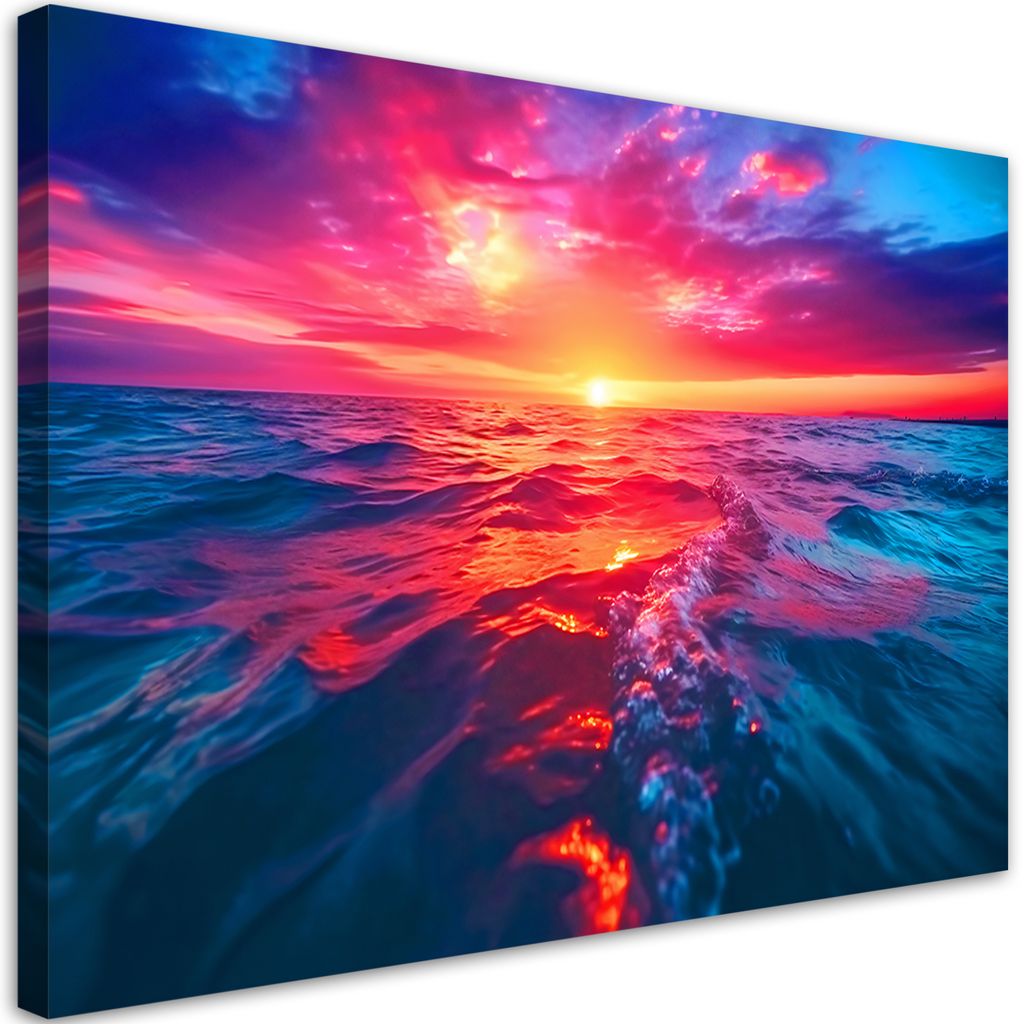 Leinwandbild Sonnenuntergang am Meer 120x80 Feeby Violett bild für die wand bereit zum aufhängen