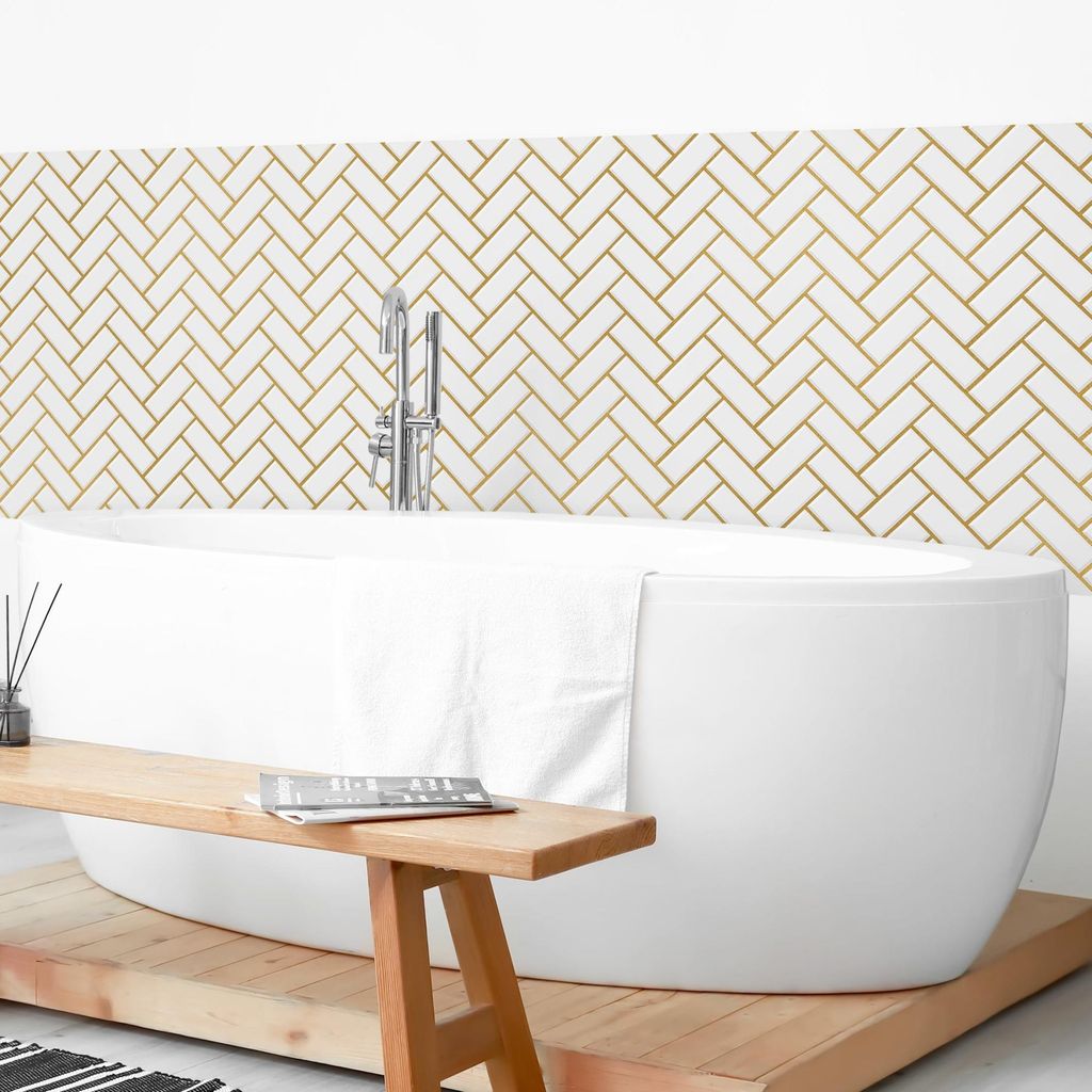 Wandverkleidung Bad mit Motiv selbstklebend - 0.61 mm Wandpaneel matt wasserfest Design weiss Fliesenoptik Unifarben Badrückwand fugenlos 50x60 cm