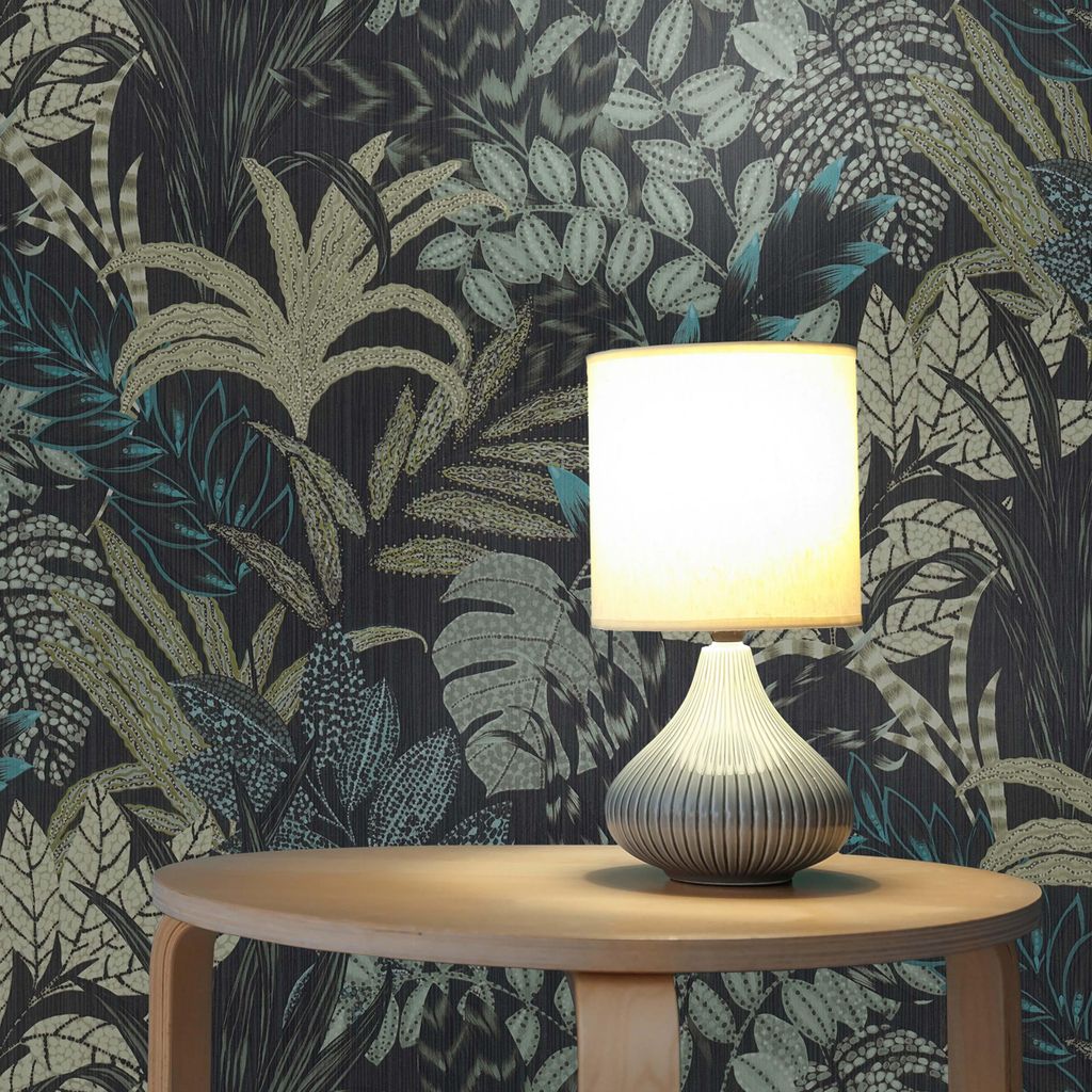 TADESSI Tapete Wald und Blätter Salvatore M1-No.609 Vliestapete Schwarz Blau Blumentapete Wohnzimmer Schlafzimmer Küche