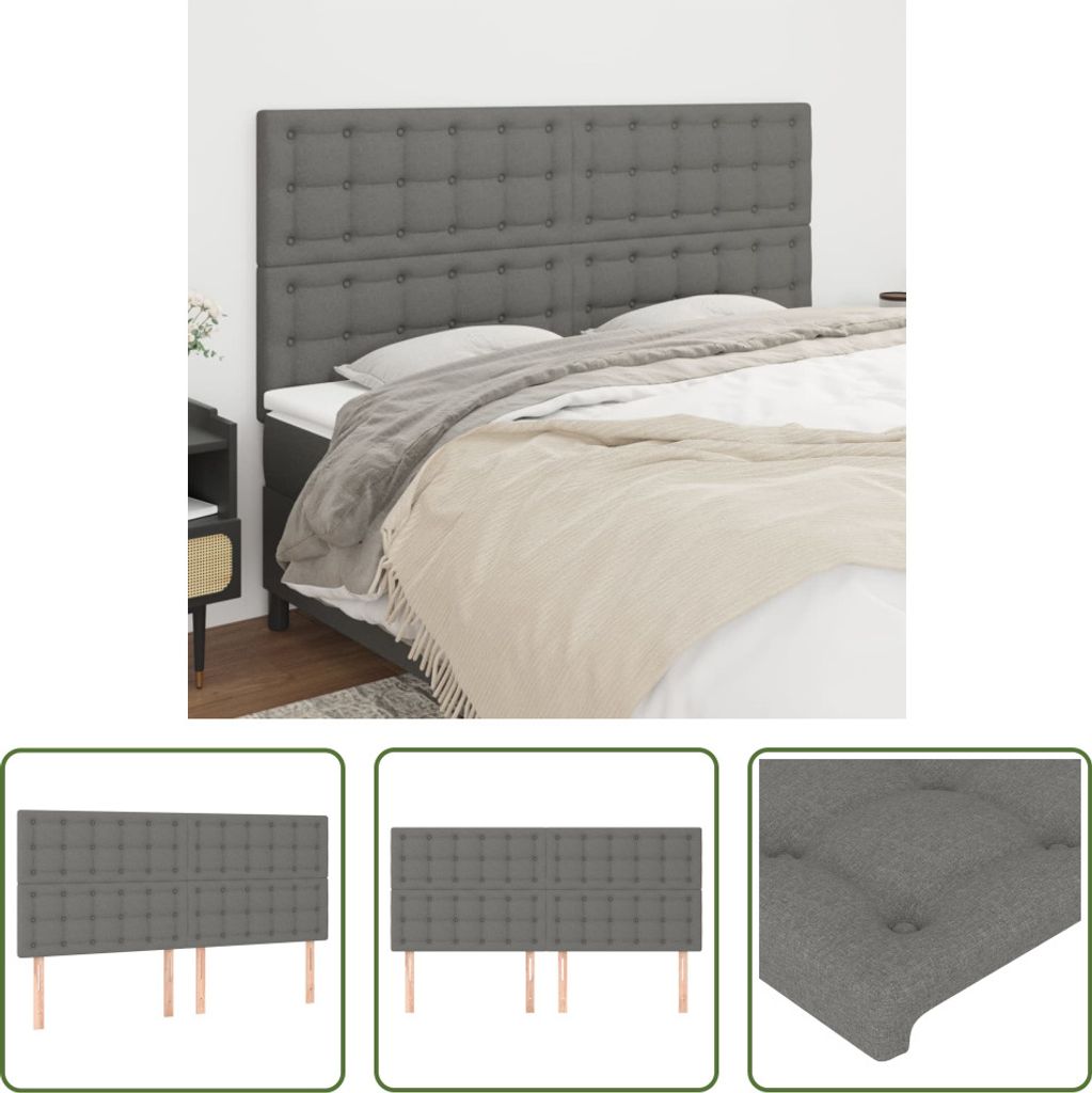 The Living Store Kopfteile 4 Stk. Dunkelgrau 90x5x78/88 cm Stoff
