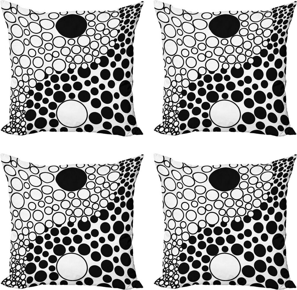 ABAKUHAUS Ying Yang Kissenbezug Set (4 Stück), Abstrakte Retro Dots, Moderner Doppelseitiger Digitaldruck, 40 cm x 40 cm, Schwarz-Weiss
