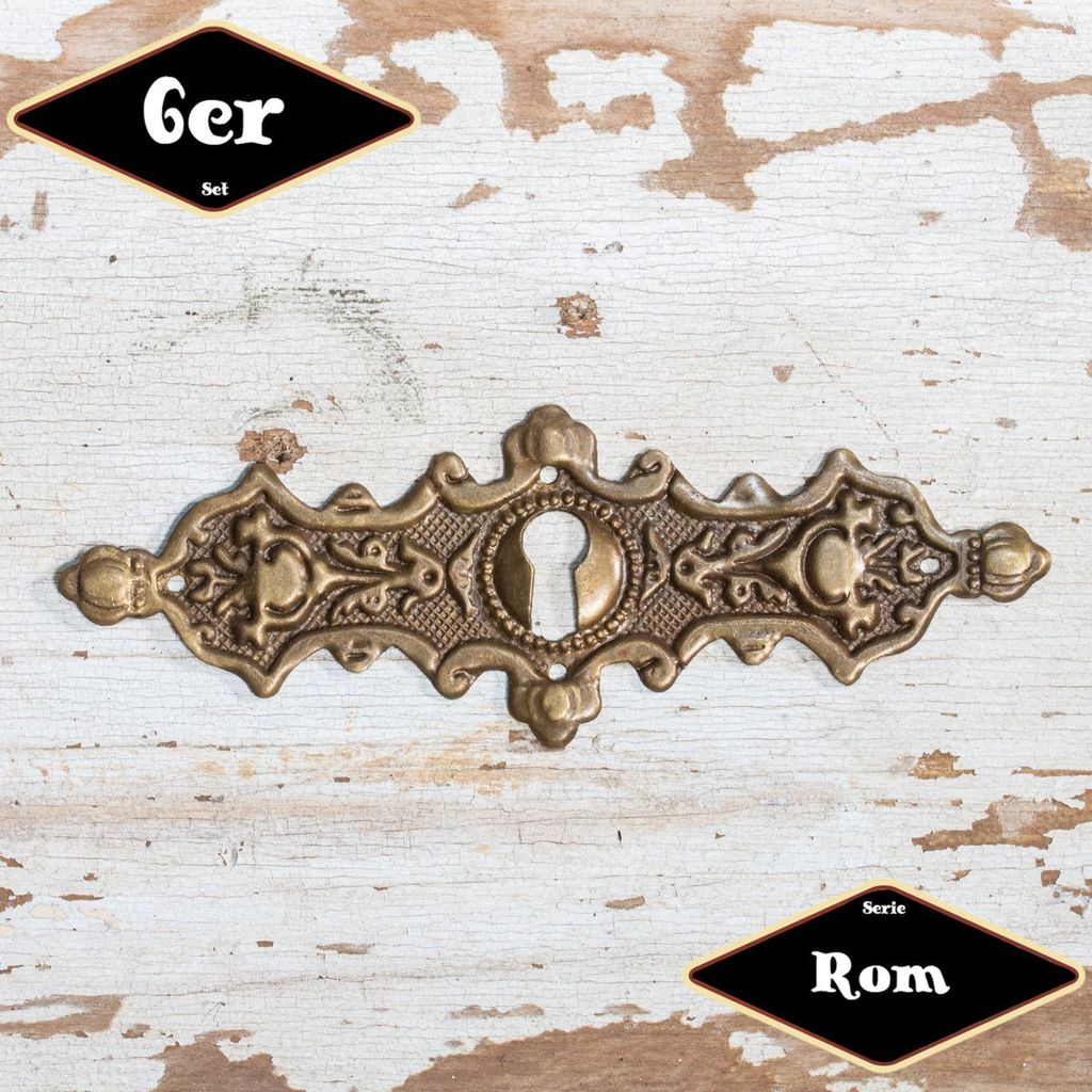 Schlüsselplatte,Serie"Rom",6er Pack|Gusseisen in Messing pat.|H4,4xB12,6cm