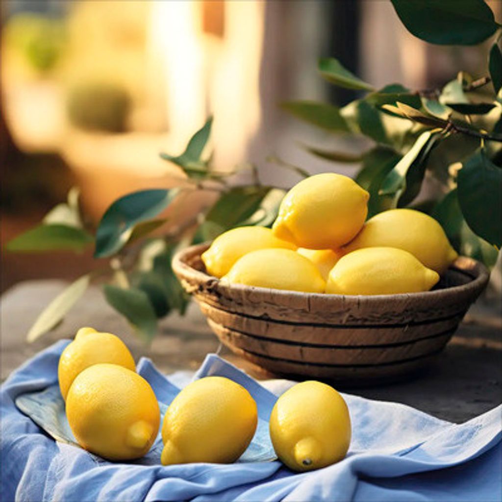 Glasbild mit Zitronen-Motiv, Gelb, Serie Lemons III, Sommerlich Mediterran, 50x50 cm