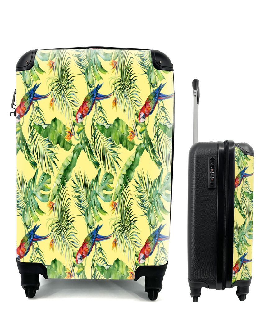 MuchoWow Koffer Handgepäck Trolley Rollkoffer Kleine Reisekoffer mit 4 Rollen - Blumen - Paradiesvogelpflanze - Vogel - Cabin Size < 55x40x23 cm...