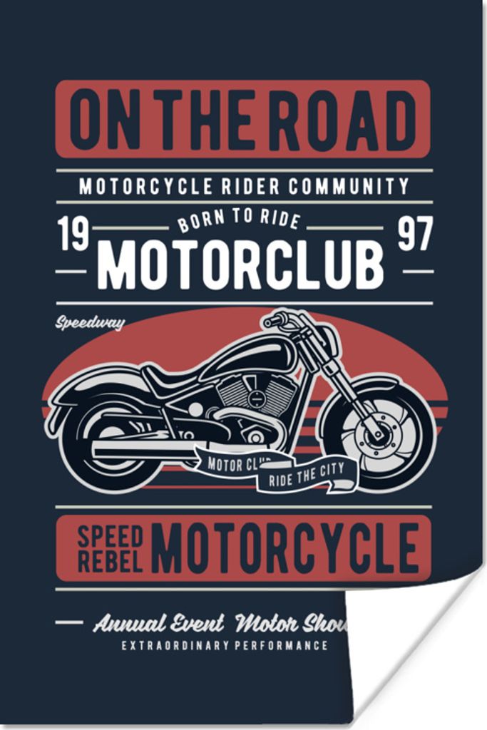 MuchoWow Poster Motorrad - Retro - Briefe - Schwarz 20x30 cm - Papierdruck