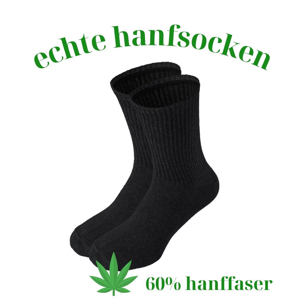 Socken aus Hanf 36-38 Schwarz Hanfsocken für Alltag, Outdoor, Wandern, Sport mit schlichtem Design nachhaltig & bequem
