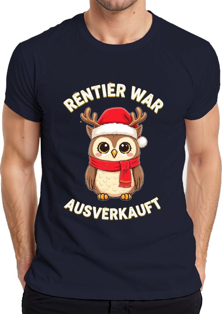 Rentier war t Eule Weihnachten niedlich Geschenk lustig Herren T-Shirt, Navy, M
